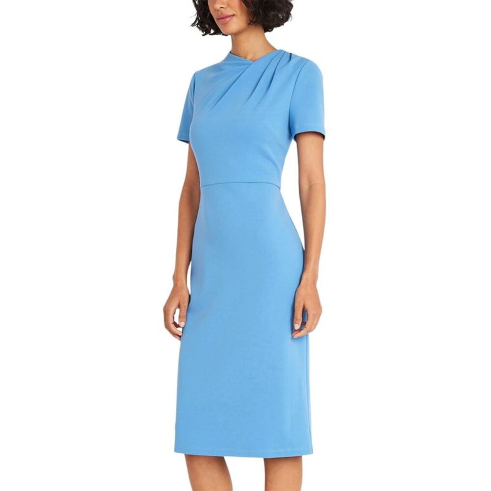 Maggy London Womens Shirred-Shoulder Sheath Midi Dress 2 Blue Bonnet - NWT $128 - Picture 2 of 4